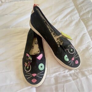 Tigerbear Republik Vintage Euro Cat Embroidered Sneaker Canvas Slip On US 8 NWT
